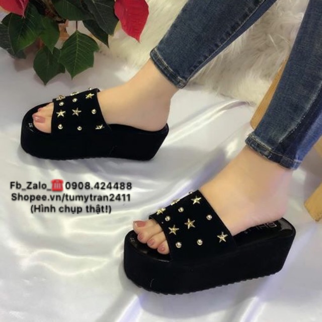 Dép đế xuồng 7p bọc nhung tán đinh Ngôi sao.