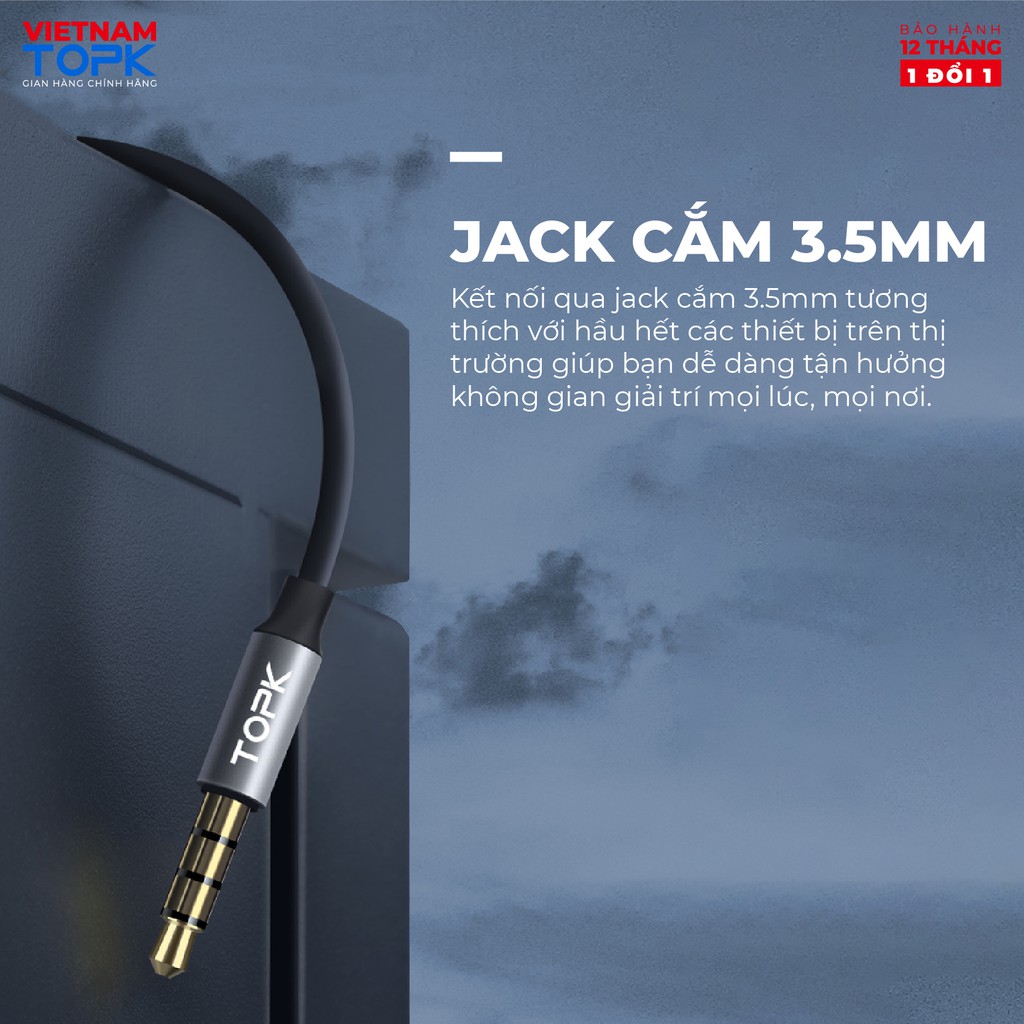 Tai nghe nhét tai có dây TOPK F35 - Âm thanh Stereo Hifi - Jack cắm 3.5mm - Hàng chính hãng - Bảo hành 12 tháng 1 đổi 1