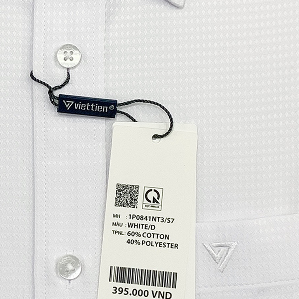 Viettien - Áo sơ mi nam ngắn tay màu trắng điểm nổi vạt bầu 1P0841 regular