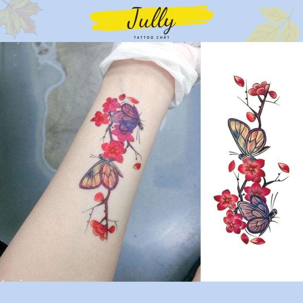 Hình xăm dán cành đào cổ trang mini JULLY Tattoo chất, xăm tạm thời 15 ngày chống thấm nước