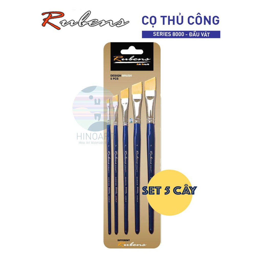 [Set 5 cây] Cọ thủ công RUBENS - lông tổng hợp - Filbert/Flat/Angle