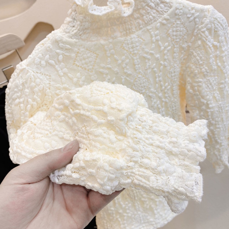 Áo thun tay dài phối ren thời trang mùa đông cho bé gái