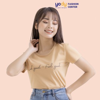 Áo thun nữ YODY cao cấp áo phông nữ 95% cotton cổ tròn thun nữ ngắn tay yody fashion PPN3508