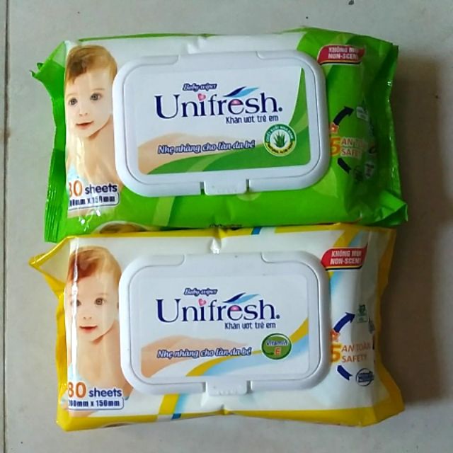 COM BO 5 GÓI KHĂN ƯỚT TRẺ EM UNIFRESH GÓI 80 TỜ.