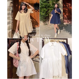 Váy sơmi xoè buộc nơ vạt bên ( Ảnh thật )