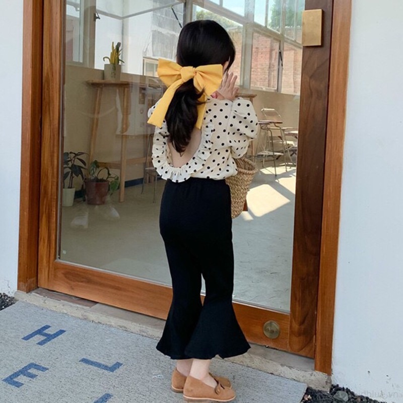 Áo Kiểu Tay Phồng Hở Lưng Họa Tiết Chấm Bi Dành Cho Bé Gái 3-8T