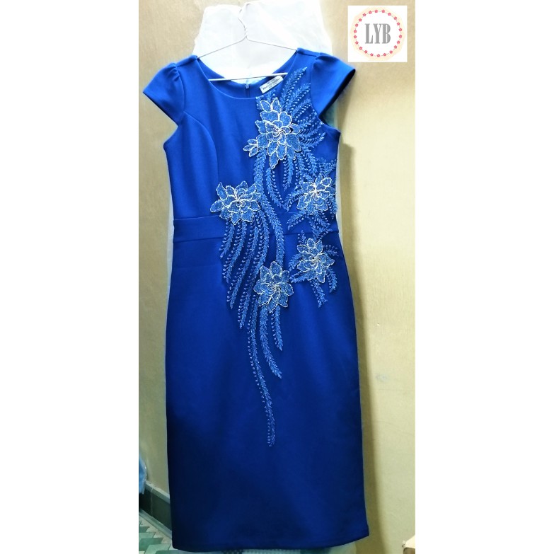 (LYB thanh lý) Đầm trung niên đầm quý bà hoa thêu sang trọng màu xanh coban size L