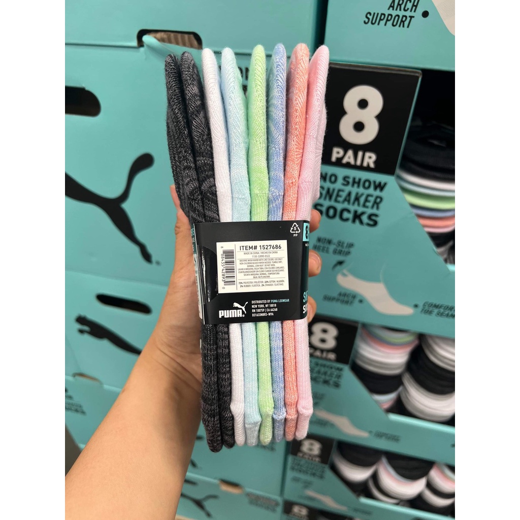 Set 8 đôi tất vớ nữ cổ thấp Puma có phom dáng đẹp ôm chân chất mềm mịn mỏng vừa phải - EDS Hàng Mỹ