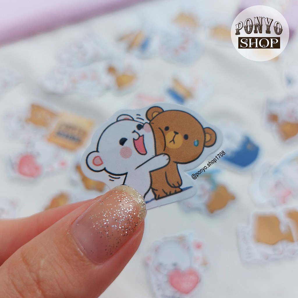 Hộp 45 sticker nhãn dán Bear Couple trang trí Scrapbook
