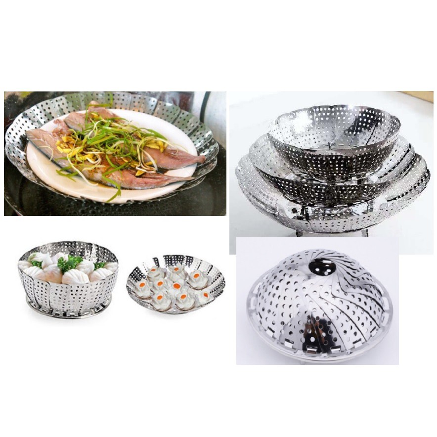 Vỉ hấp inox đa năng, XẾP GỌN tiện lợi CÓ 3 SIZE ĐỂ CHỌN, giá hấp cách thủy