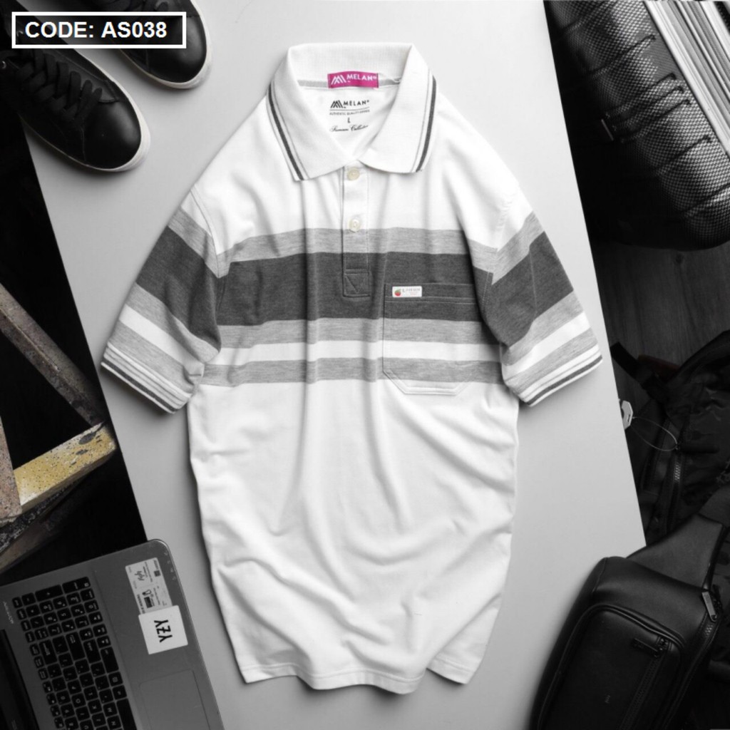 Áo Polo Nam Trung Niên Có Túi Sọc Ngang BIG SIZE 90KG Chất Liệu Thun Cotton Cao Cấp