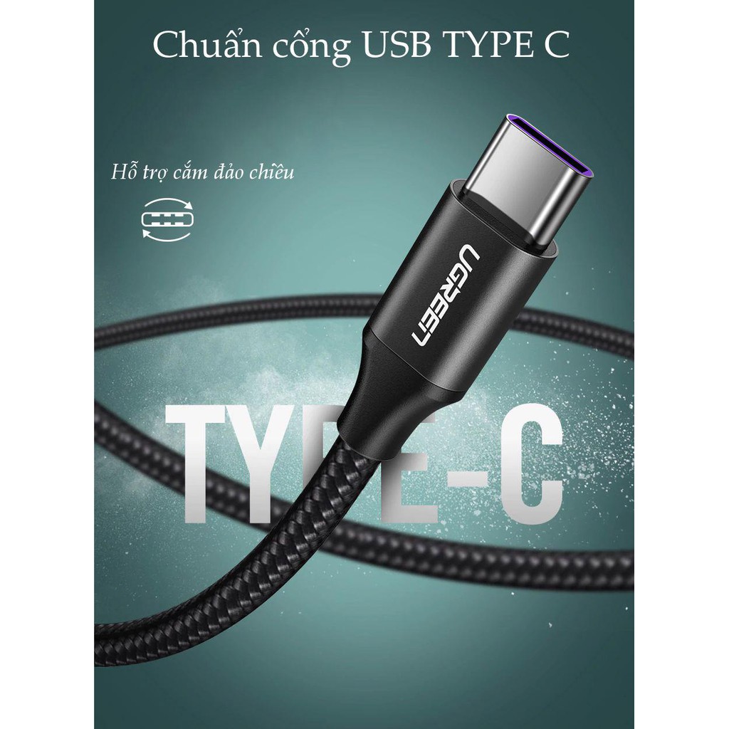 Dây cáp sạc và truyền dữ liệu Type-C độ dài 0.5-1m UGREEN US279 vỏ bện, đầu nối bọc nhôm siêu bền, dòng tối đa đạt 5A