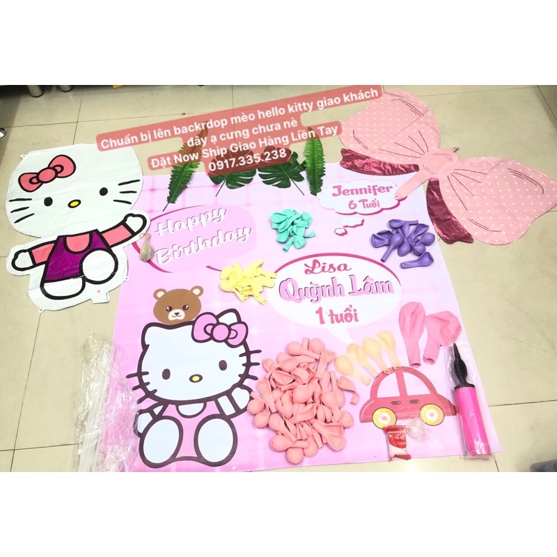 🎈- Sét Bóng Trang Trí Sinh Nhật Hello Kitty Mẫu Mới 2021 tặng bơm+keo