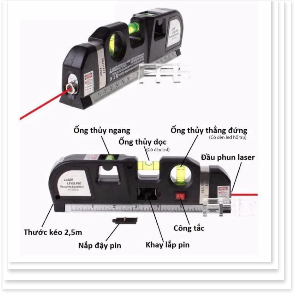 Thước ni vô laser đa năng cân bằng kèm thước kéo 2,5m 206418