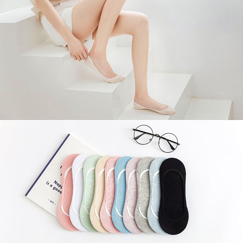 Đôi vớ thuyền mỏng vô hình cotton phối silicone chống trượt nhiều màu sắc tùy chọn tươi tắn đáng yêu thường ngày cho nữ