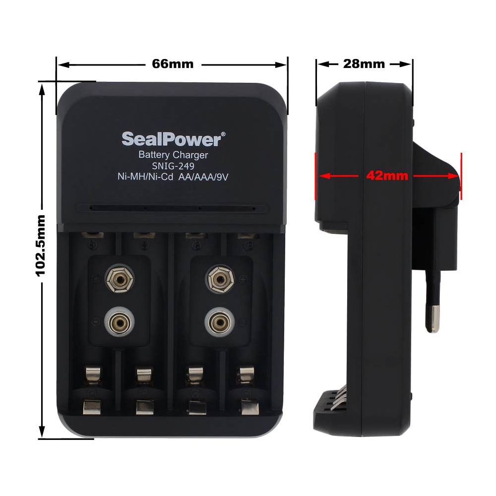 Máy sạc SealPower SNIG-249 kèm pin sạc AA 3000mAh /AAA 1000mAh/ 9V 300mAh,, sạc 4 kênh độc lập + 2 kênh 9V đa năng
