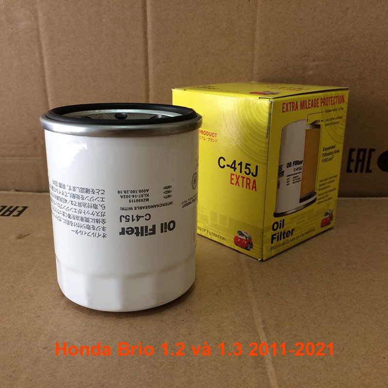 Lọc nhớt C415J/C809J-2 dùng cho Honda Brio 1.2 và 1.3 2011, 2012, 2013, 2014, 2015, 2016, 2017, 2018, 2019, 2020, 2021