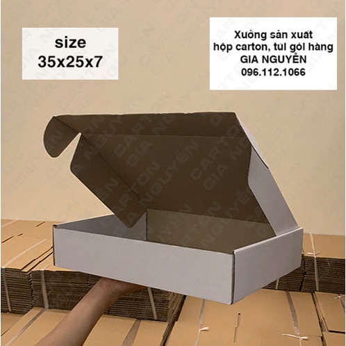 Set 50 hộp carton nắp gài 35x25x7 MÀU TRẮNG dùng đựng đồ jeans, áo nỉ len, set quà tặng mỹ phẩm, sách truyện tài liệu