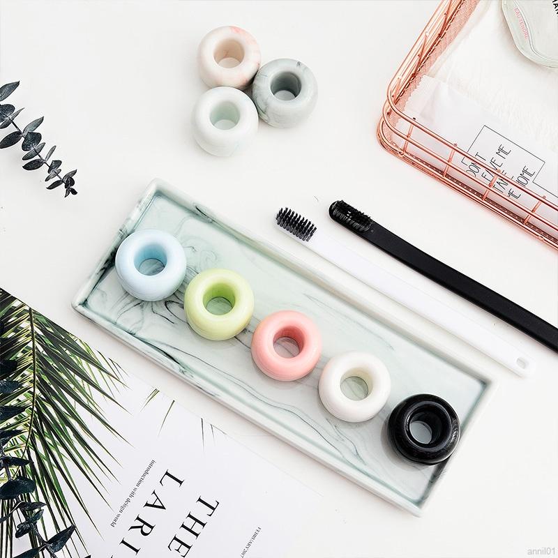 Giá đỡ bàn chải đánh răng hình bánh donut bằng gốm màu kẹo ngọt