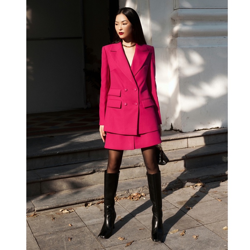 Set áo blazer hai hàng cúc hồng fuchsia và chân váy mini HUONG BOUTIQUE HBVEST156