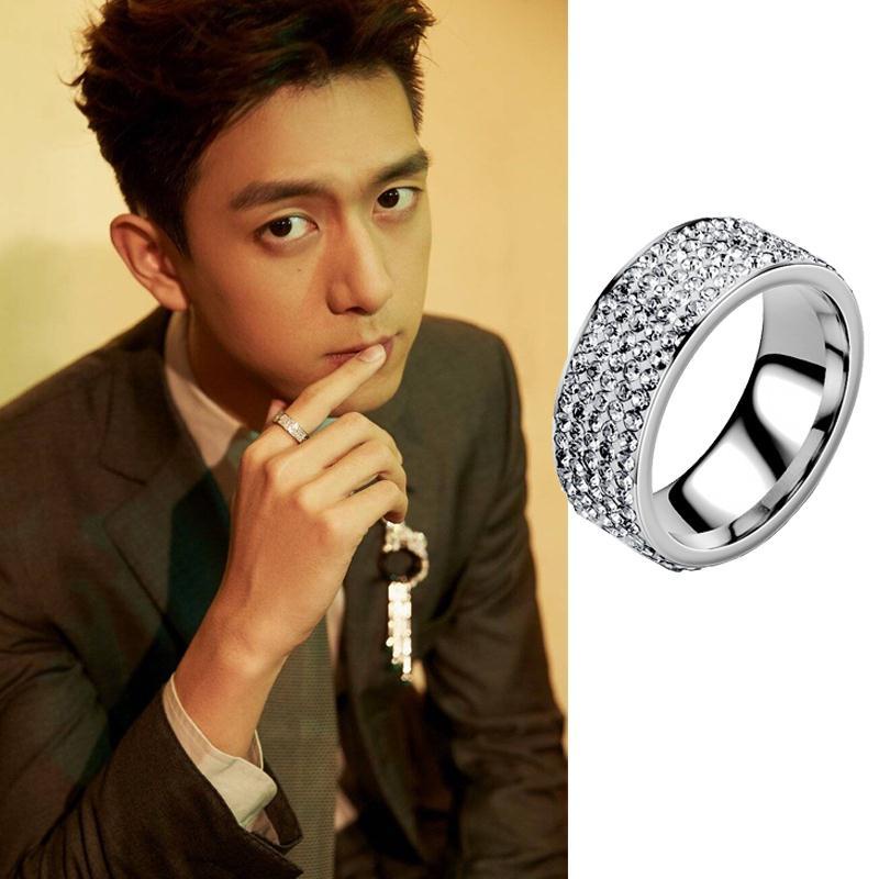 Nhẫn Titan Đính Đá Lấp Lánh Thời Trang Hàn Quốc Cho Nam Nữ