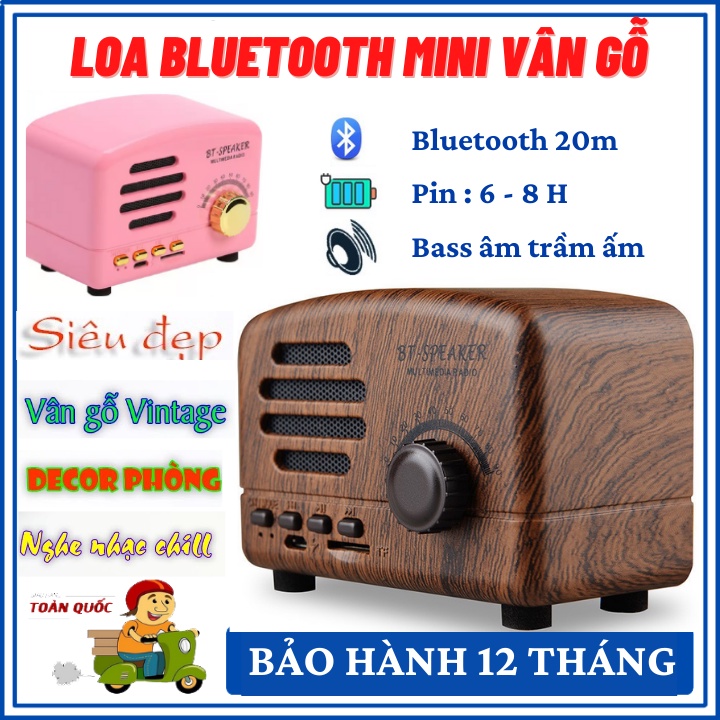 Loa Bluetooth Mini Cổ Điển BT01 - Loa Bluetooth Họa Tiết Vân Gỗ Siêu Dễ Thương - Bảo Hành 12 Tháng