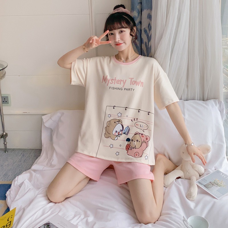 Đồ bộ nữ mặc nhà dễ thương chất cotton cao cấp tay cộc quần đùi mùa hè mát mẻ BC12