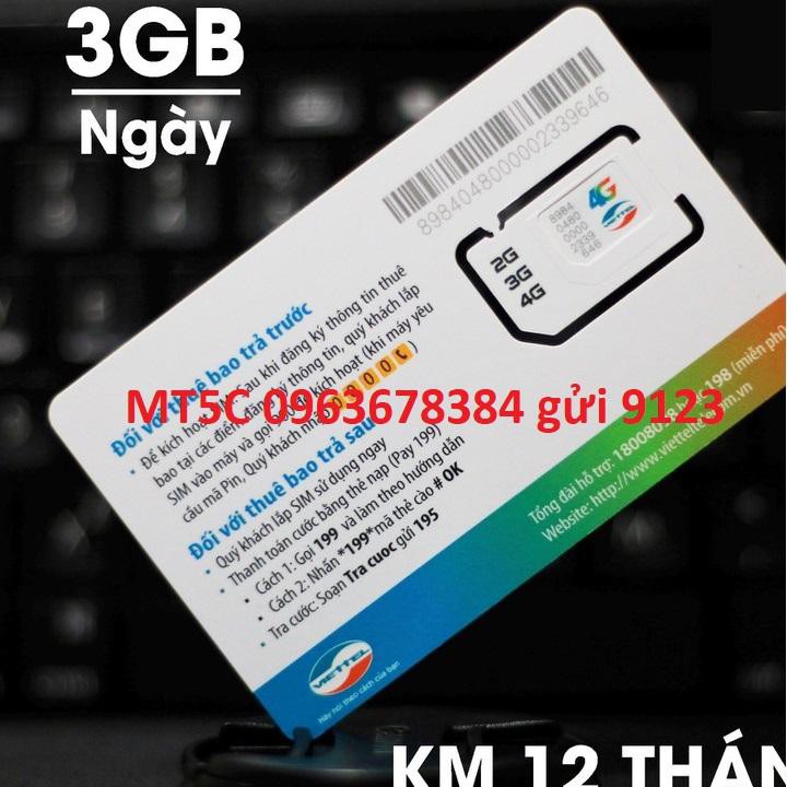 SIM 4G 10 số Viettel MT5C 5k 3GB/Ngày.Sử dụng toàn quốc đăng kí data không giới hạn