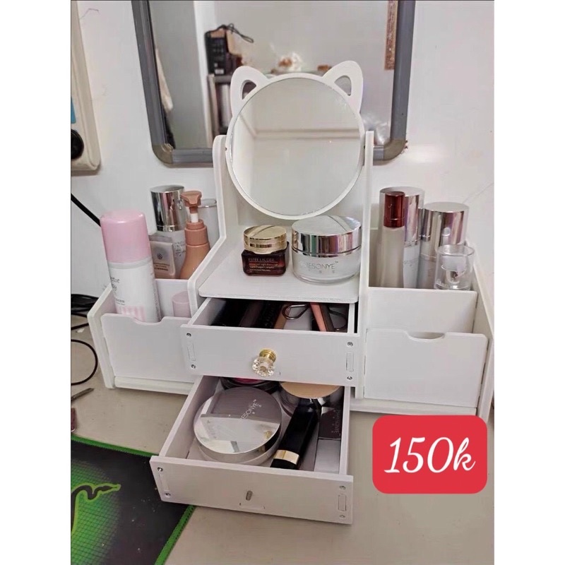 Kệ để đồ mỹ phẩm có gương, tủ đựng đồ trang điểm