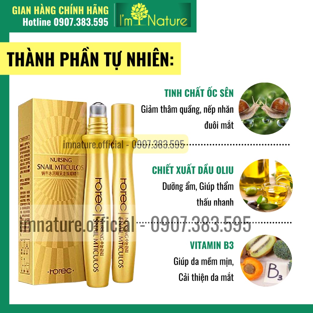 Cây Lăn Mắt Ốc Sên Giảm Quầng Thâm Bọng Mắt Rorec - Bioaqua