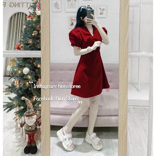 ĐẦM NHUNG CỔ V (KÈM VIDEO HÌNH THẬT)