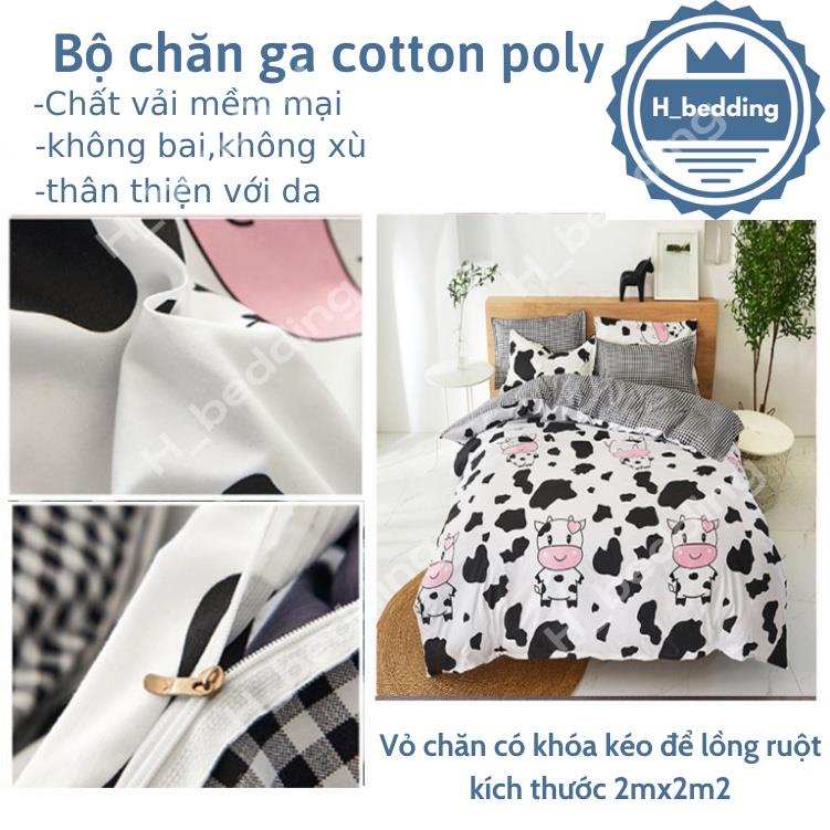 Bộ Chăn Ga Cotton Poly họa tiết đáng yêu,Drap hàn quốc nhập khẩu