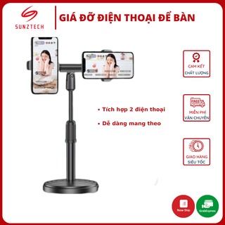 Giá đỡ 2 điện thoại để bàn cao cấp, Kẹp điện thoại livestream quay video tiktok,  điều chỉnh cao thấp tiện lợi sử dụng