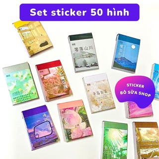 Sổ hình mini set 50 sticker trang trí sổ tay bullet journal Stickerbosuashop