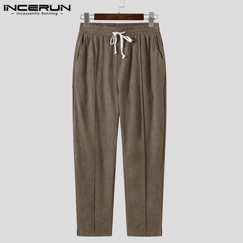 Quần dài INCERUN lưng thun dây rút phong cách cổ điển dáng rộng dành cho bạn nam đi chơi