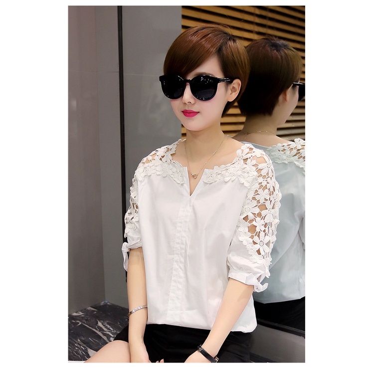 sơ mi nữ cổ kiểu viền hoa Hàng nhập SM107