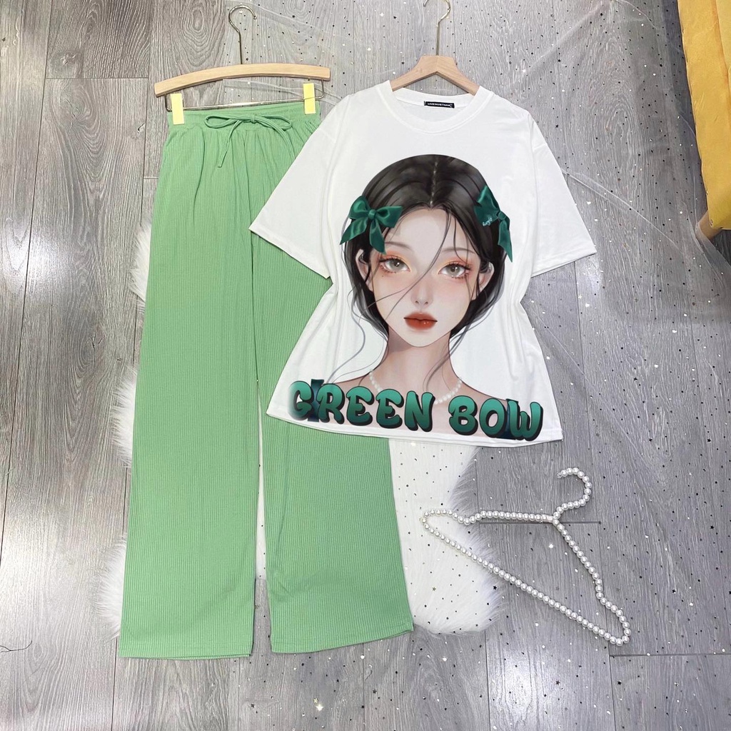 Set Bộ Thun Cô Gái M4 Oversize Tay Lỡ Lửng Dáng Rộng Phối Quần Thun Gân Ống Rộng Ulzzang - MM