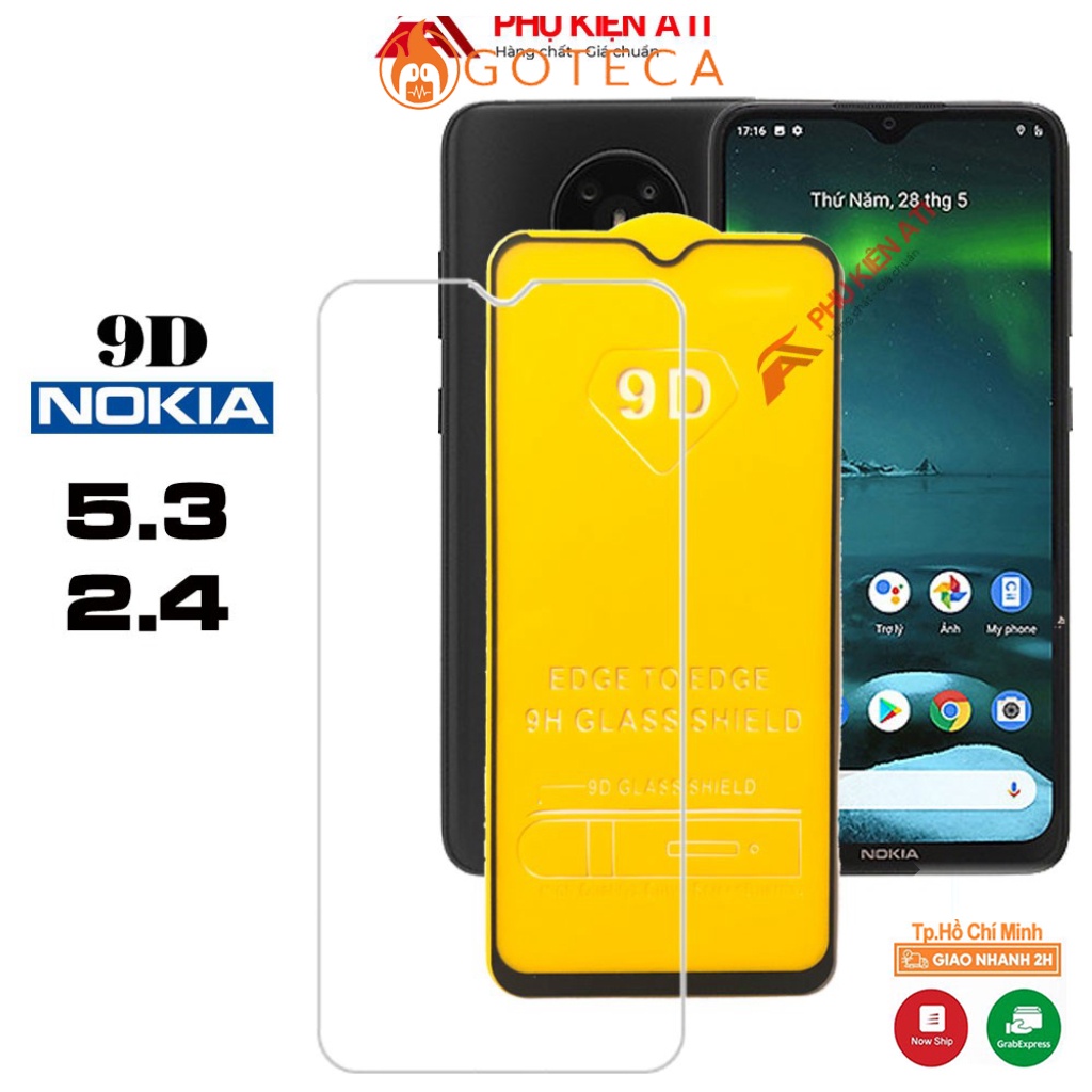 Kính cường lực Nokia 5.3/ Nokia 2.4/ Nokia 3.4- Full màn hình 9D và Trong suốt- Độ cứng 9H
