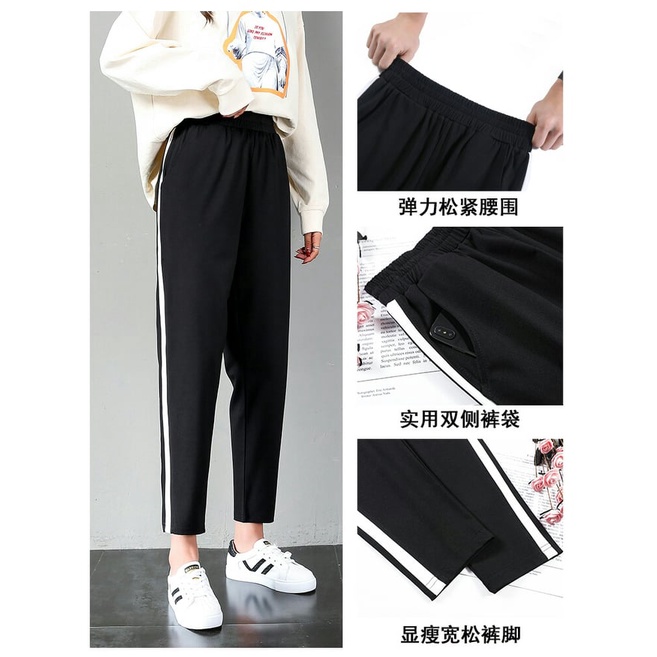 [FREE SHIP]Quần thể thao nữ dài jogger màu đen 1 sọc trắng ống bo thun - Quần jogger nữ tập thể dục tập gym vải co giãn