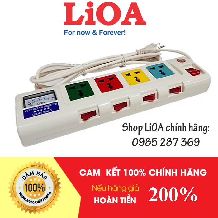 Ổ cắm điện LIOA 4 ổ cắm có đồng hồ báo điện áp - Dòng cao cấp