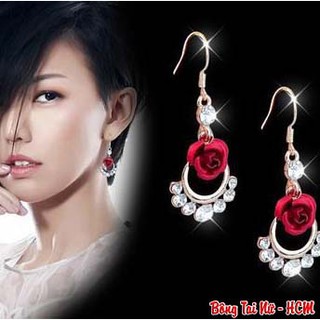 Bông tai nữ / Khuyên tai nữ hoa hồng đính đá sang trọng bongtailung - [Bông Tai Nữ - HCM] Mã SP A15