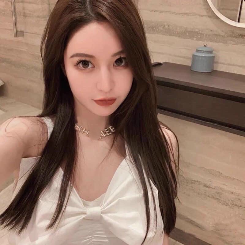 Vòng cổ CN ngọc đính đá pha lê dây chuyền nữ chất liệu ngọc nhân tạo sang chảnh