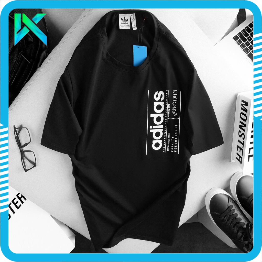 Áo Thun Nam Cổ Tròn Adidas Chữ In Dọc Chất Liệu Cotton Cao Cấp Thấm Hút Mồ Hôi Tốt