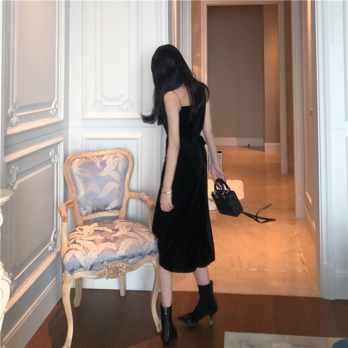 Xiaozhainv Đầm Nhung Hai Dây Xẻ Tà Gợi Cảm Thời Trang Hàn Quốc | BigBuy360 - bigbuy360.vn