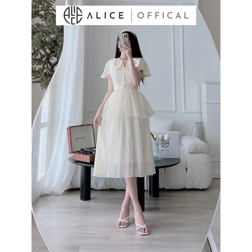 Váy Tiểu Thư 2 Tầng ALICE Thiết Kế Cổ Cách Điệu Sang Chảnh, Chất Liệu Tơ Nến Mềm, Thích Hợp Dự Tiệc, Du Lịch V855
