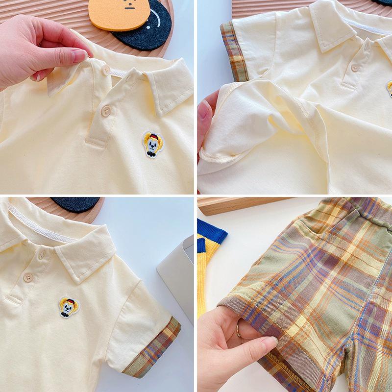 Set đồ 2 món áo thun cổ tròn in họa tiết hoạt hình + quần short vải cotton thời trang cho bé