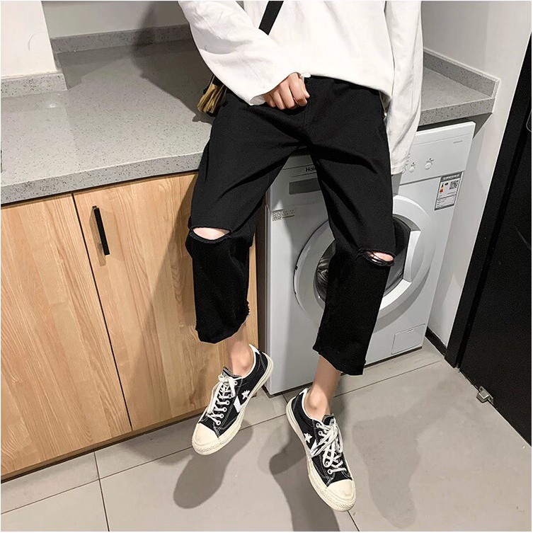 Quần jean Baggy Rách Hai Gối RGĐ-02 Style Hàn Quốc hot trend 2021 | BigBuy360 - bigbuy360.vn