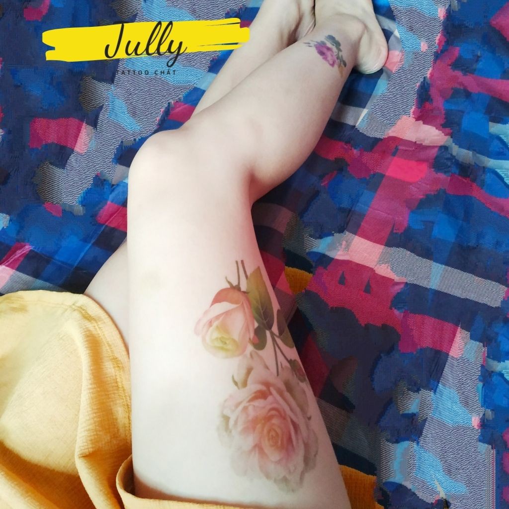 Hình xăm dán hoa hồng vàng JULLY Tattoo chất, xăm tạm thời 15 ngày chống nước an toàn, bền đẹp BIG140