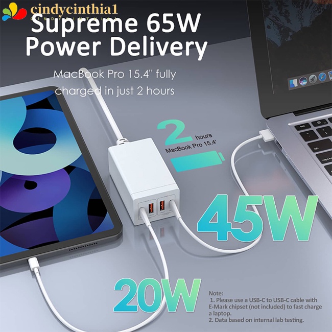 Cục Sạc Nhanh 4 Trong 1 65W Galum Nitride Gan 2c + 2a Pd Usb Cho Laptop / Máy Tính Bảng Mobile