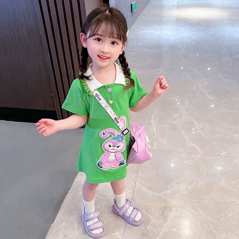 Đầm Polo In Họa Tiết Thỏ Hoạt Hình Dễ Thương Phong Cách Hàn Quốc Thời Trang Mùa Hè 2023 Cho Bé Gái